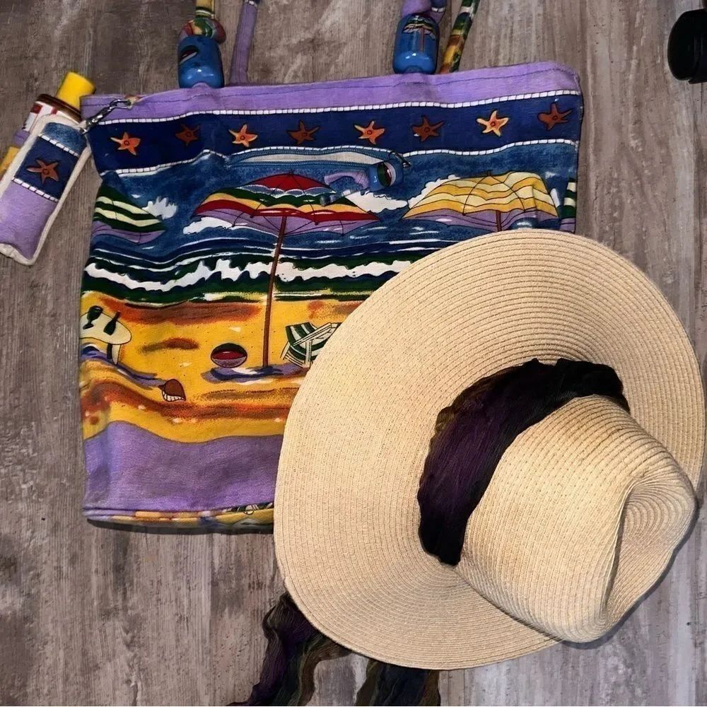 SCALA wide brim straw hat with scarf ties
